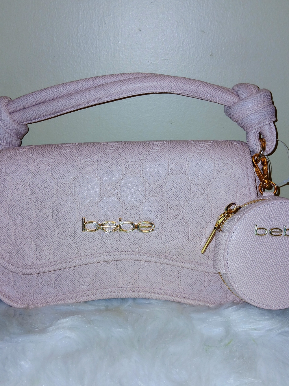 bebe Pink Quilted Top-Handle Bag with Coin Pouch